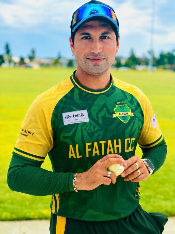 Khawaja Jamal Chak of Al Fatah Cricket Club in club kit