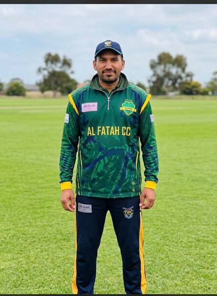 Tahir Saeed of Al Fatah Cricket Club in club kit on the ground