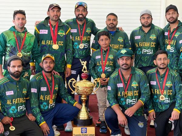 Al Fatah Cricket Club squad with the TPL Friendship Cup trophy and winners medals